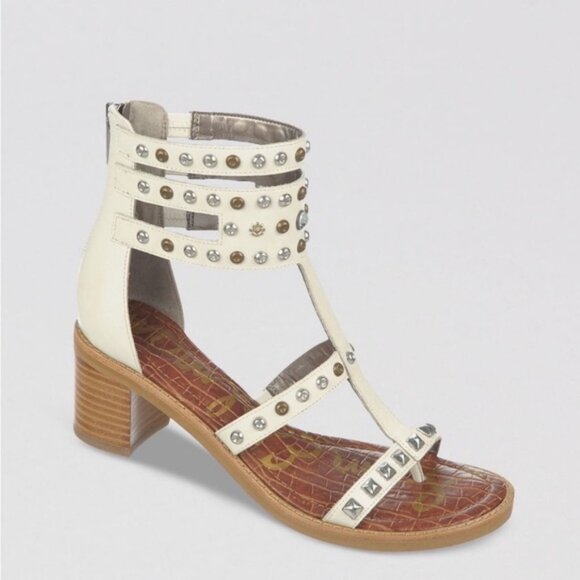 Sam Edelman Dion Block Stud Heel Gladiator Sandal Shoes White Sz.8.5 - Picture 2 of 11